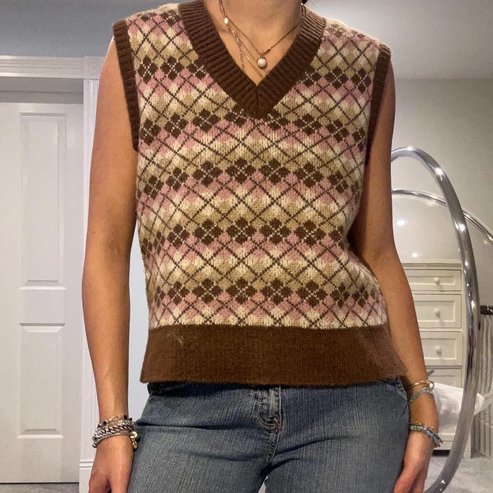 Brown and Pink Argyle Sweater Vest